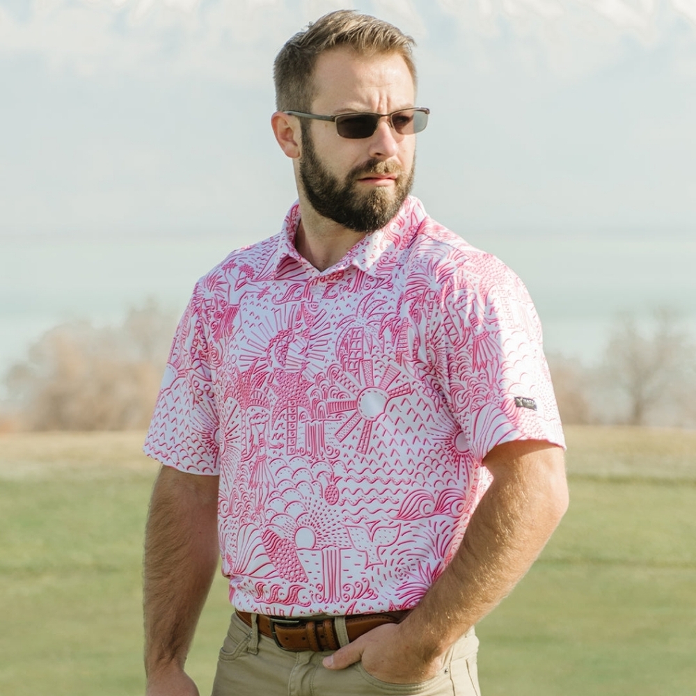 Men's Pink All-Over Print Short-Sleeve Polo